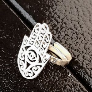 Hamsa Sterling Silver Adjustable Ring